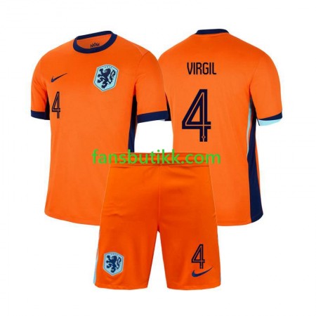 Fotballdrakt Nederland Virgil van Dijk 4 Barn Hjemmetrøye Euro 2024 Kortermet